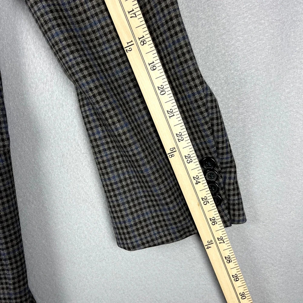 Brooks‎ Brothers 1818 Madison Saxxon Wool Blazer Mens 42L Black Tan Check Plaid